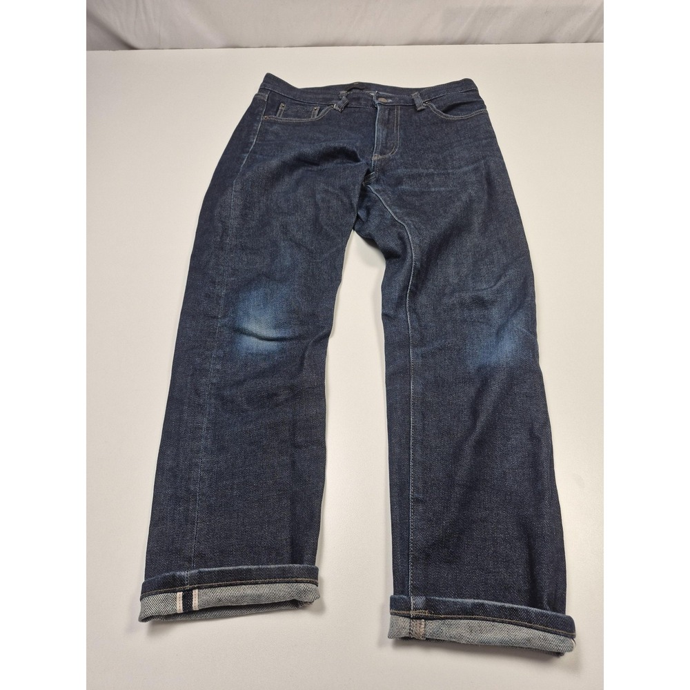 Uniqlo Selvage Jeans Mens 30x30 Dark Blue Slim Straight Leg Stretch Denim